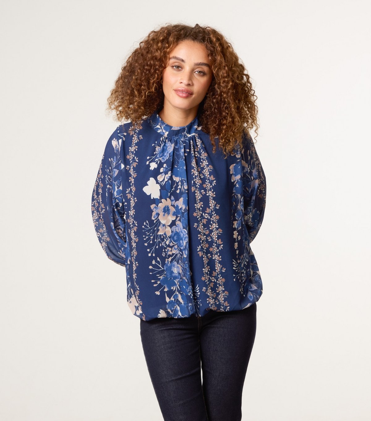 Blue Vanilla Women's Navy Floral Print High Neck Top Blue Vanilla New Look - 1