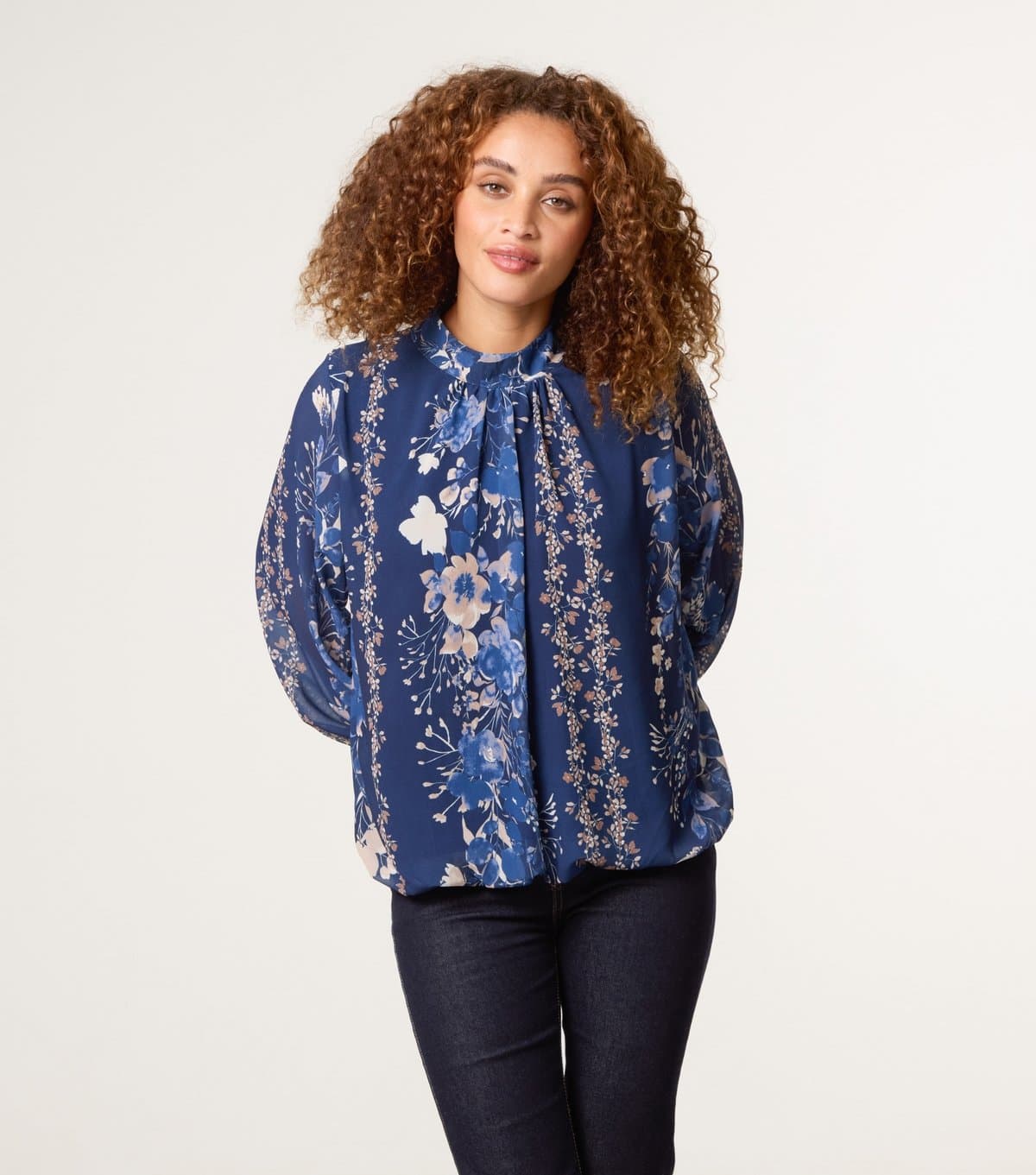 Blue Vanilla Women's Navy Floral Print High Neck Top Blue Vanilla New Look