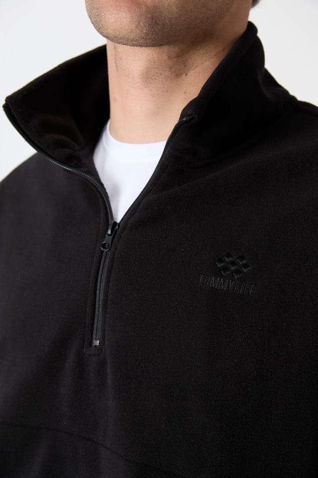 Tommy Life Tommy Life Men's Slim Fit Half-zip Plush Sweatshirt in Black - 3