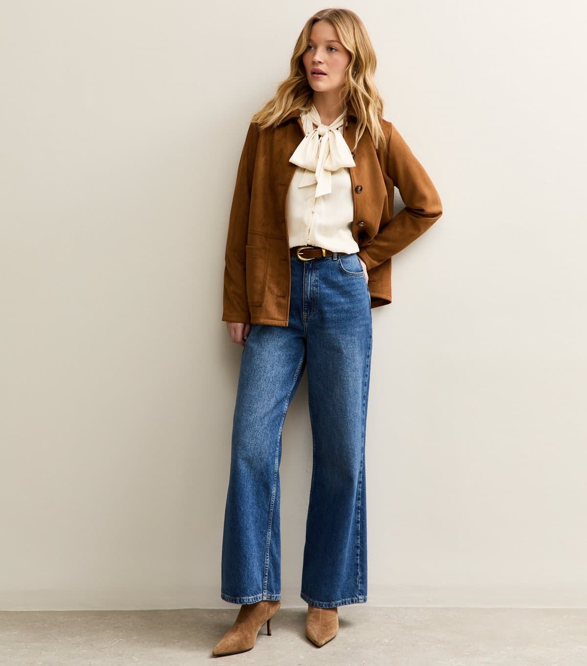 New Look Women's Cream Striped Pussybow Neck Blouse New Look