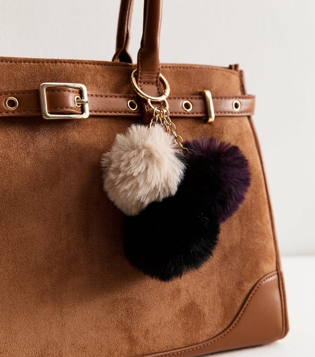 New Look Multicoloured Three Pom Fluffy Bag Charm New Look - 2