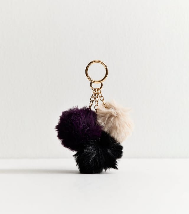 New Look Multicoloured Three Pom Fluffy Bag Charm New Look - 3
