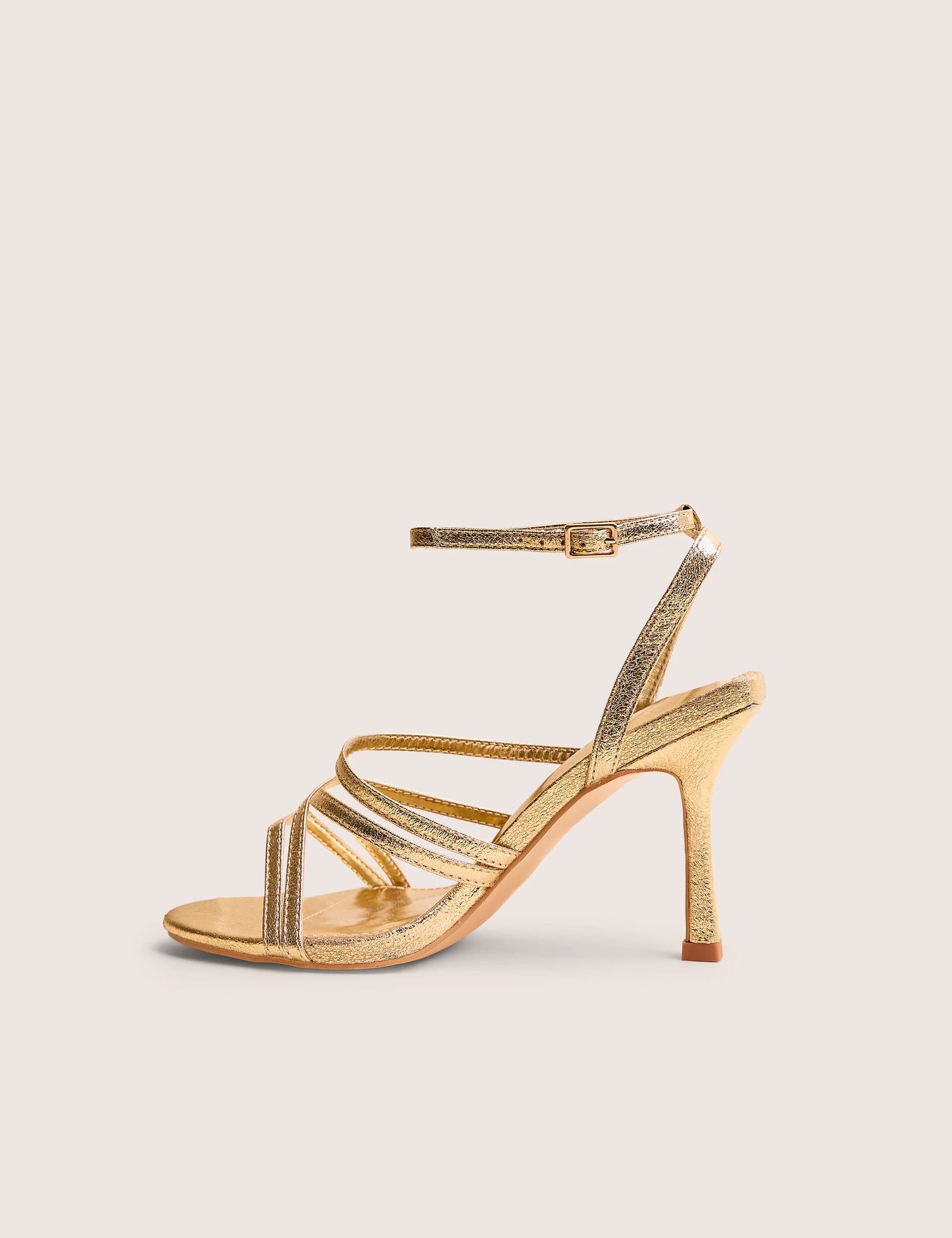 Public Desire Public Desire UK Gold Strappy Round Toe Mid Heels