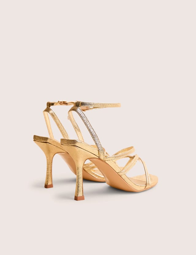 Public Desire Free Spirit Gold Strappy Round Toe Mid Heels - 3