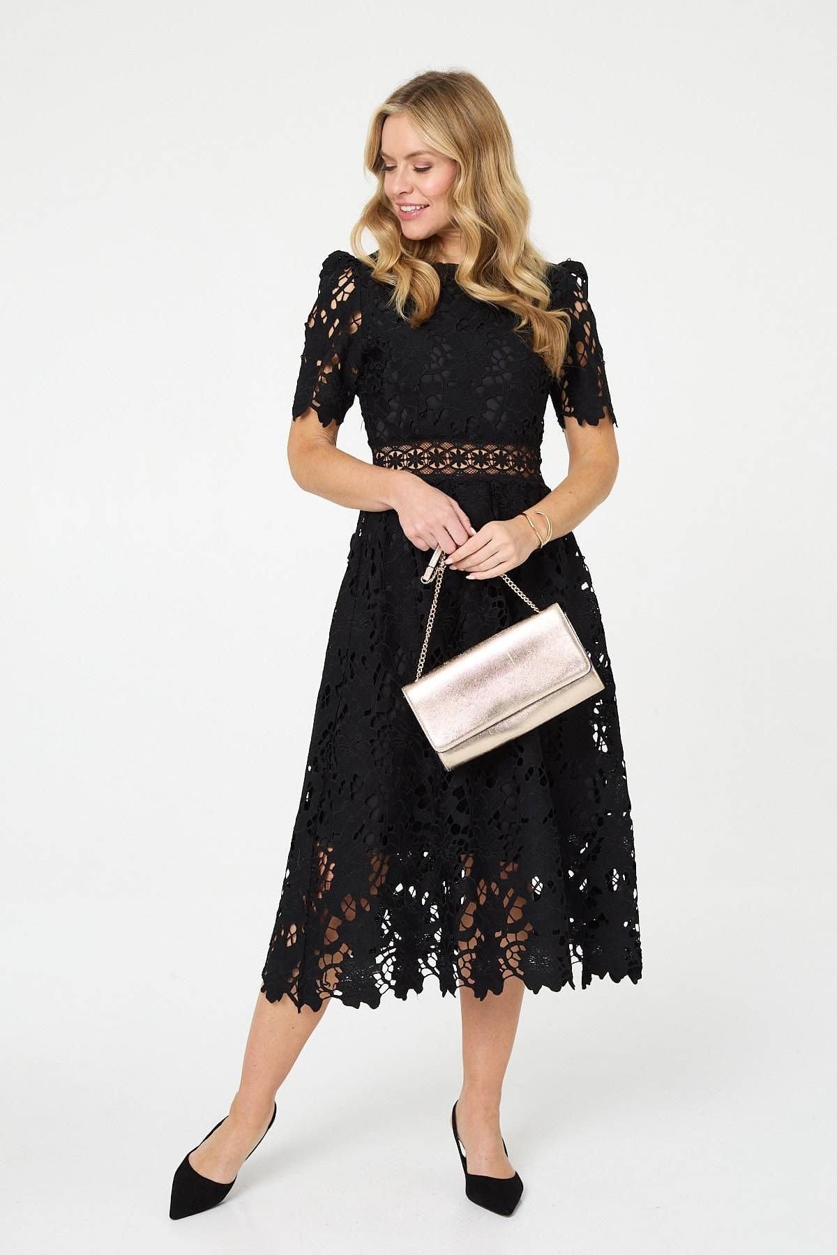 Izabel London Black Lace Layer Midi Dress