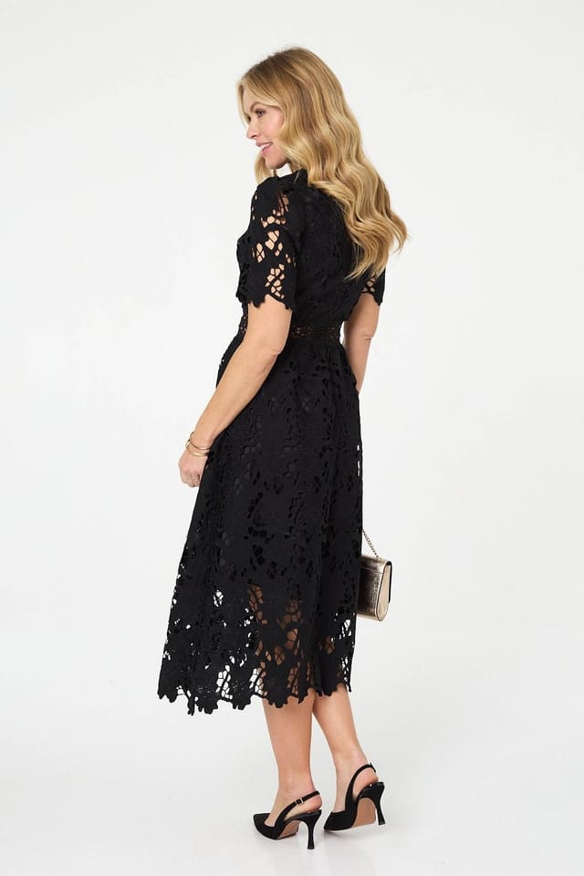 Izabel London Izabel London Women's Semi Sheer Lace Layer Midi Dress in Black - 3