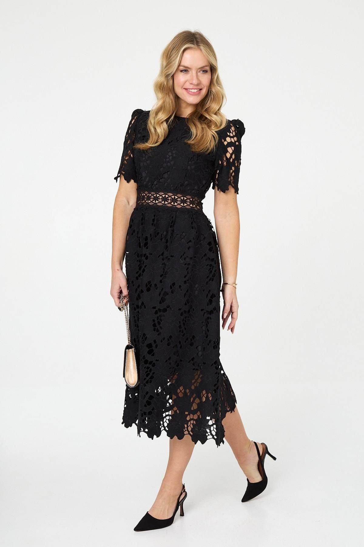 Izabel London Izabel London Women's Semi Sheer Lace Layer Midi Dress in Black - 4