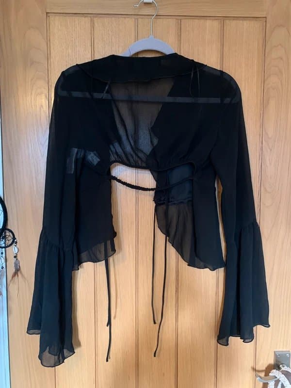 Bershka Bershka black see through tie front top