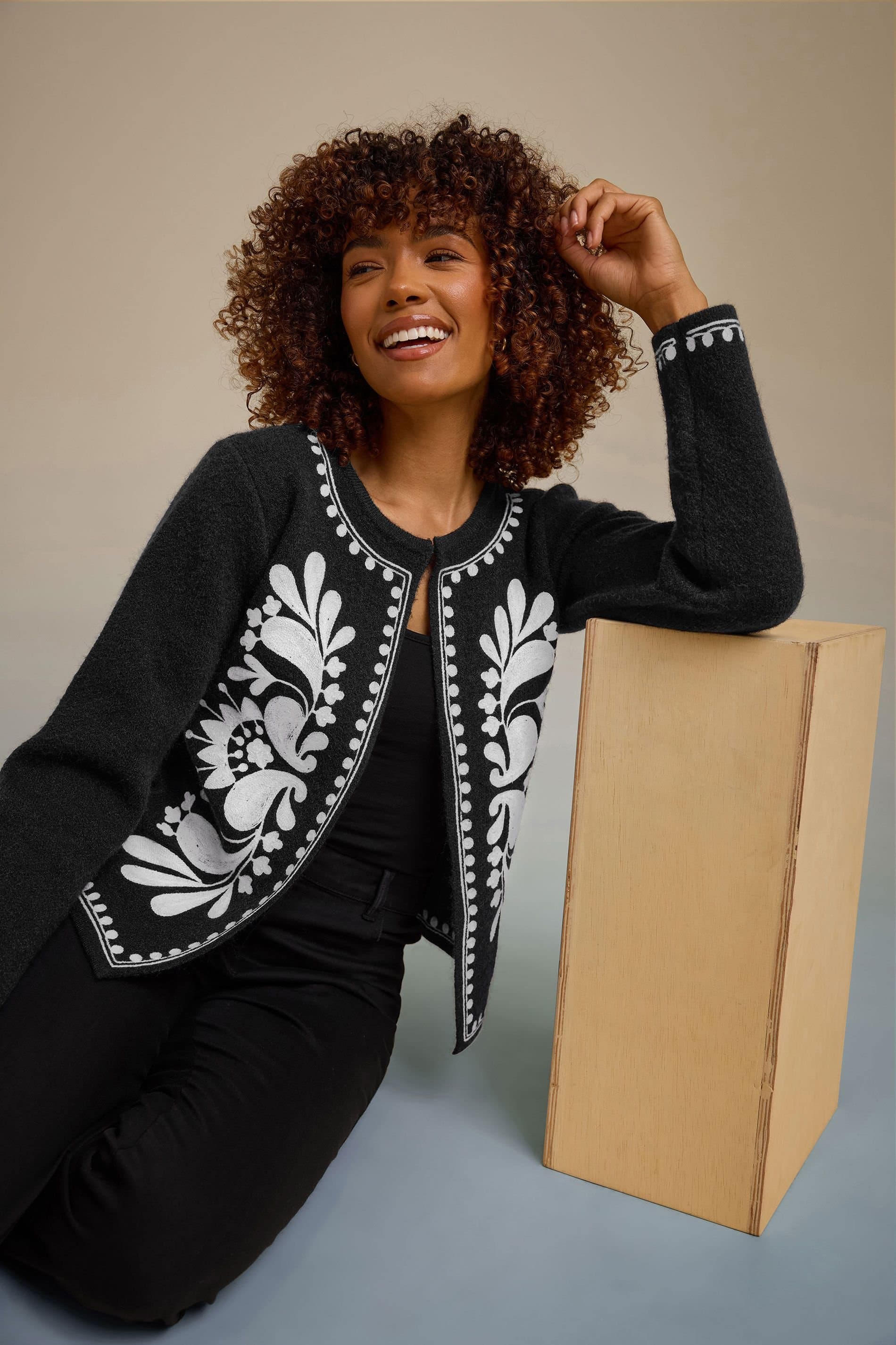 M&Co M&Co Women's Embroidered Detail Cardigan in Black