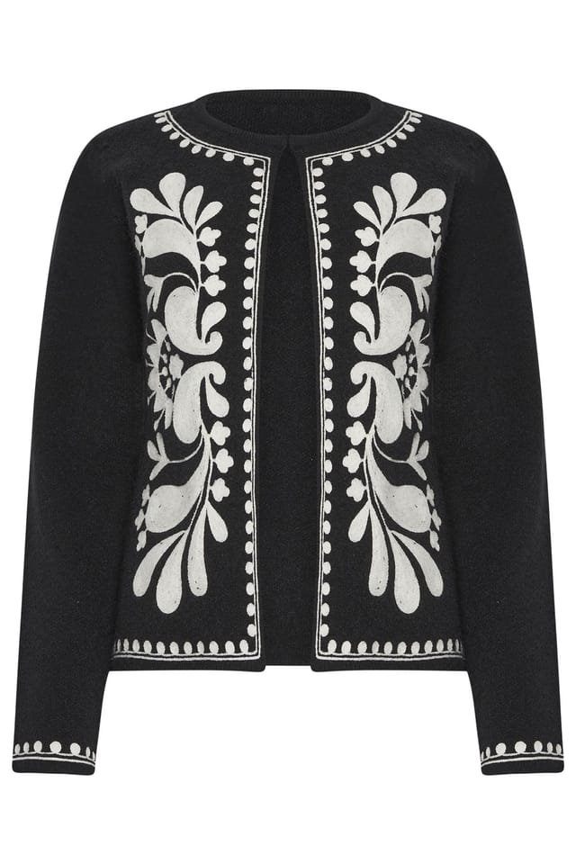 M&Co M&Co Women's Embroidered Detail Cardigan in Black - 2