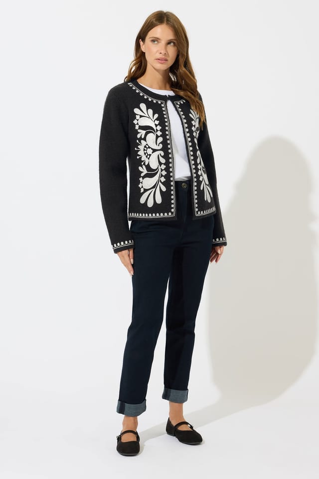 M&Co M&Co Women's Embroidered Detail Cardigan in Black - 3