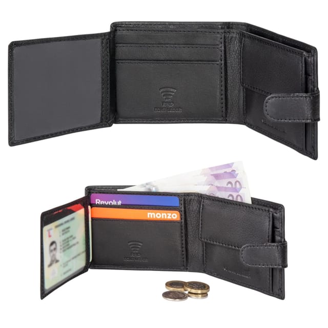 Woodland Leathers Woodland Leathers Men's Men's RFID Leather Wallet with ID Window & Coin Pocket in Black - 3