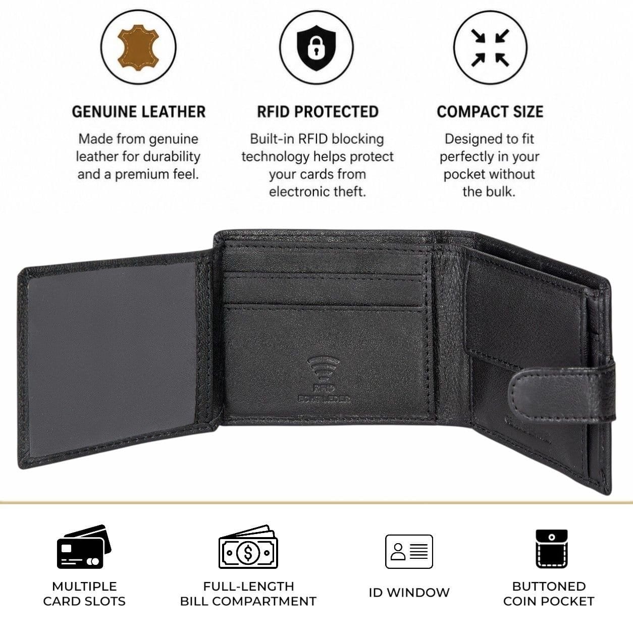 Woodland Leathers Woodland Leathers Men's Men's RFID Leather Wallet with ID Window & Coin Pocket in Black - 4