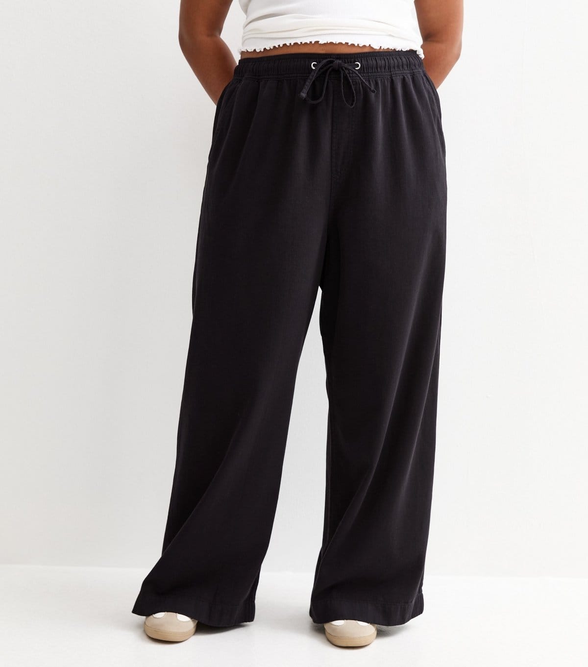 New Look Women's Plus Size Black Cotton Twill Wide Leg Trousers Curves New Look - 4
