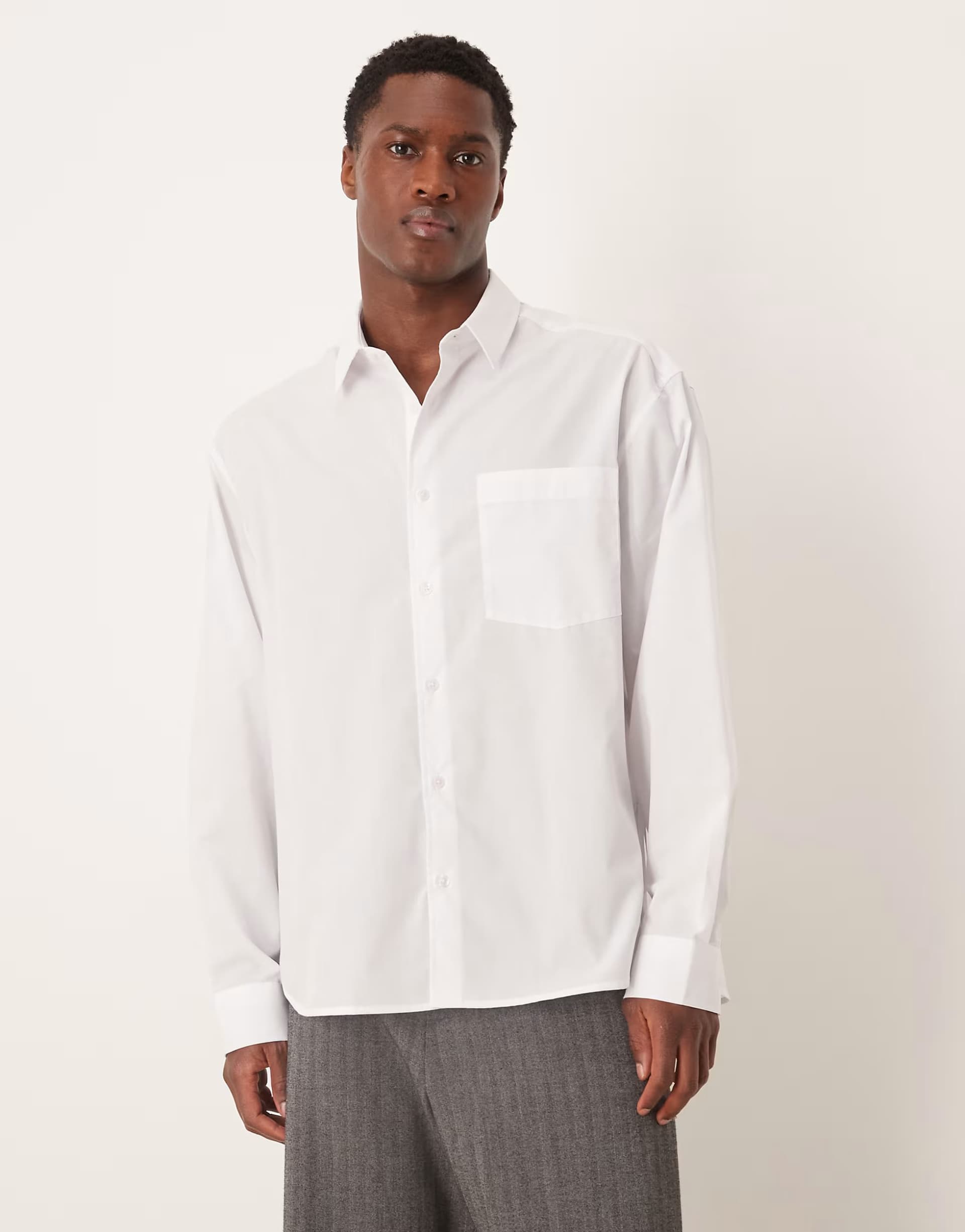 ASOS ASOS DESIGN oversized poplin shirt with curved hem in white