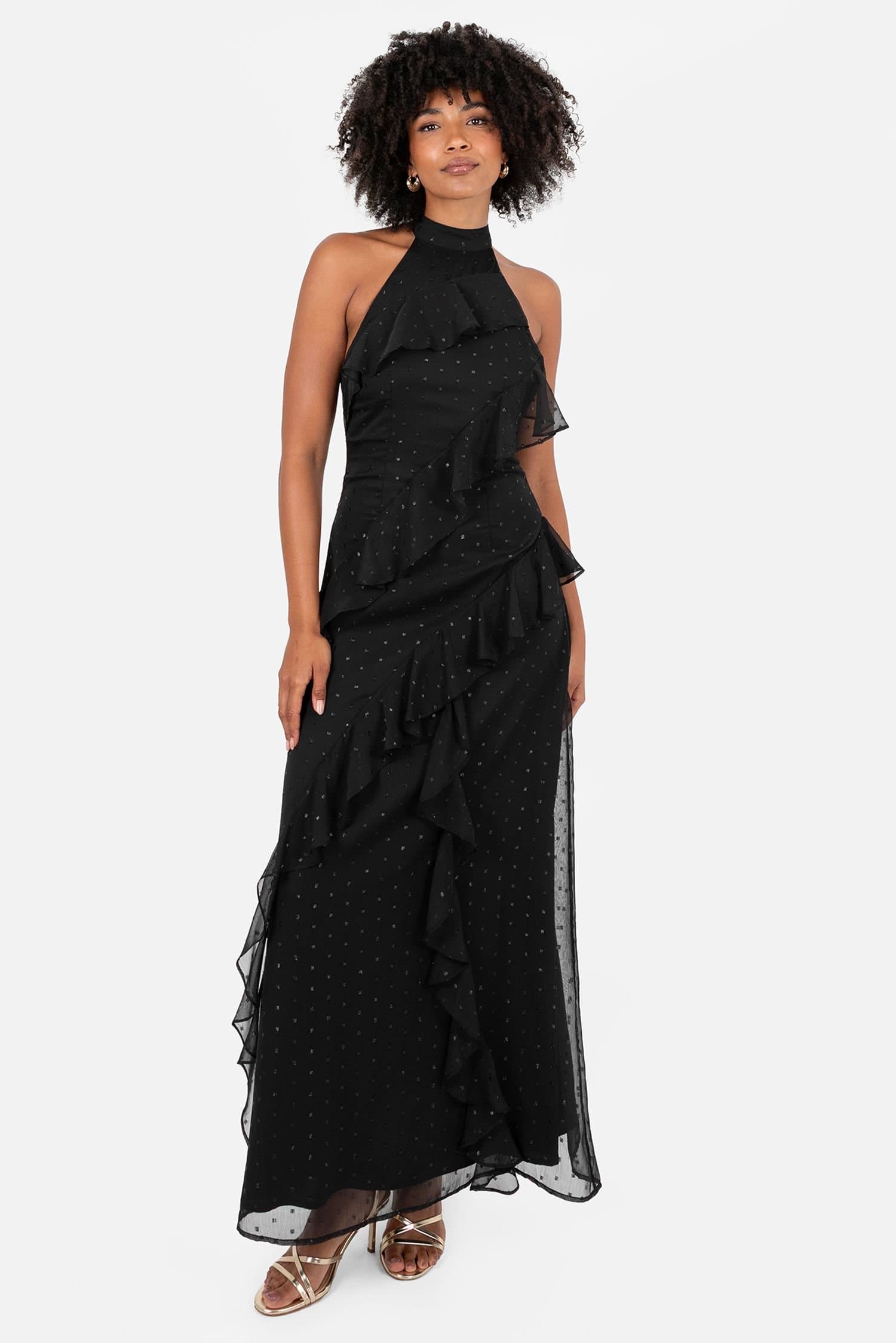 Anaya with Love Anaya with Love Women's Halter Neck Ruffle Maxi Dress in Black