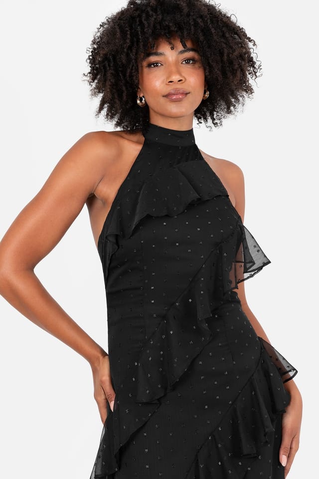 Anaya with Love Anaya with Love Women's Halter Neck Ruffle Maxi Dress in Black - 3