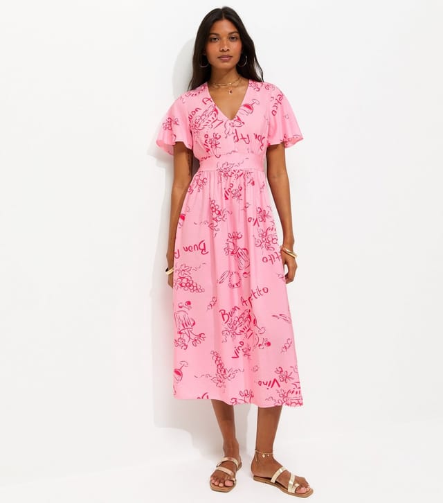 New Look Women's Pink Vino Print Flutter Sleeve Midi Dress New Look - 2