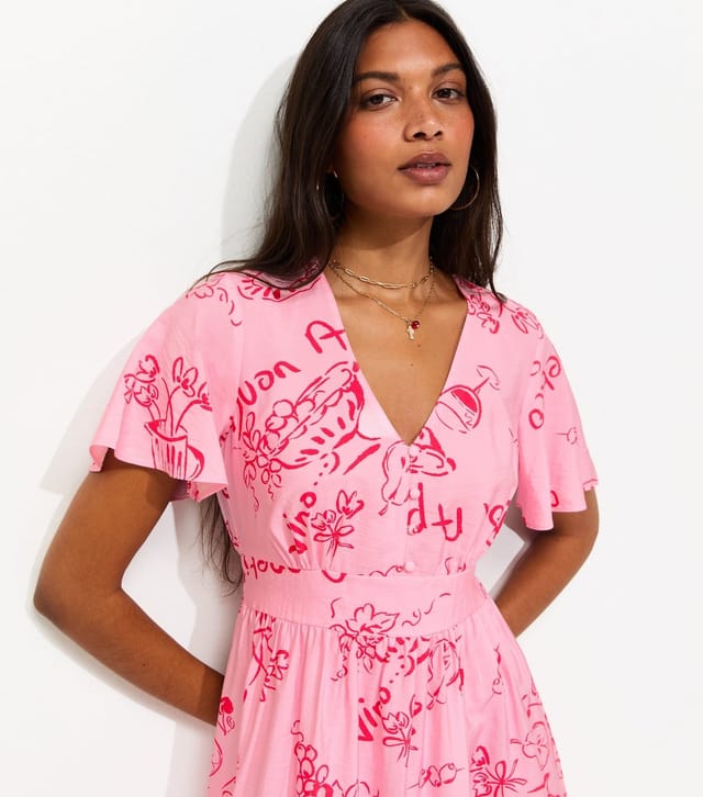 New Look Women's Pink Vino Print Flutter Sleeve Midi Dress New Look - 3