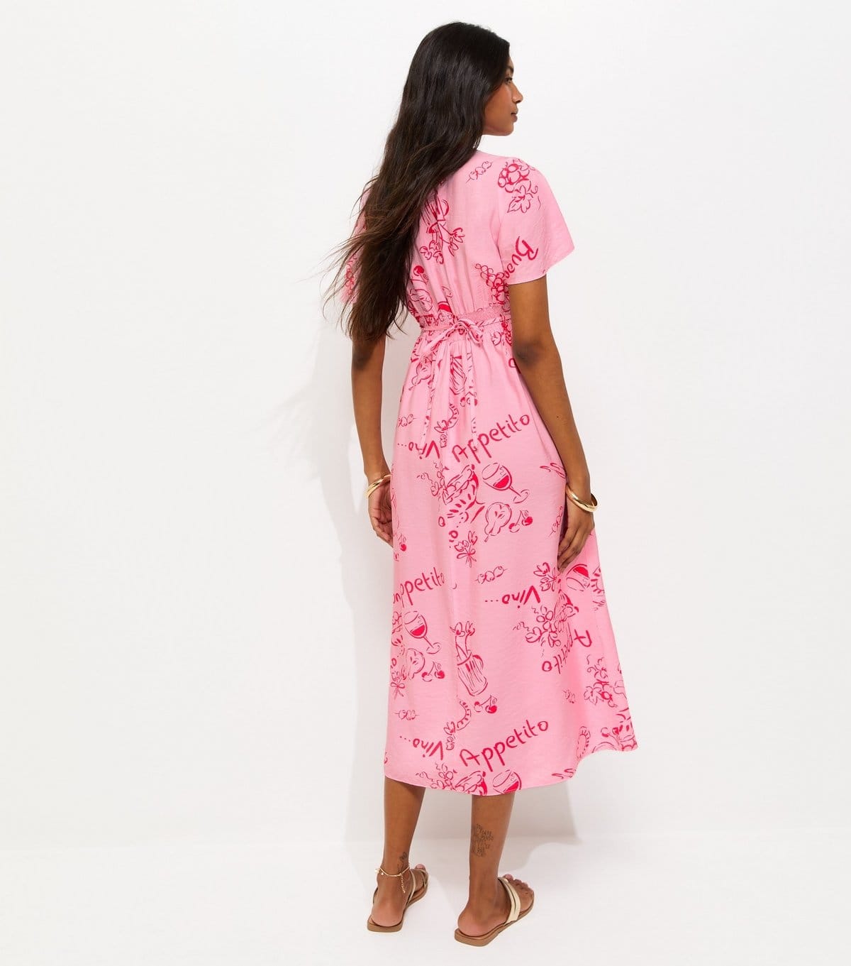 New Look Women's Pink Vino Print Flutter Sleeve Midi Dress New Look - 4