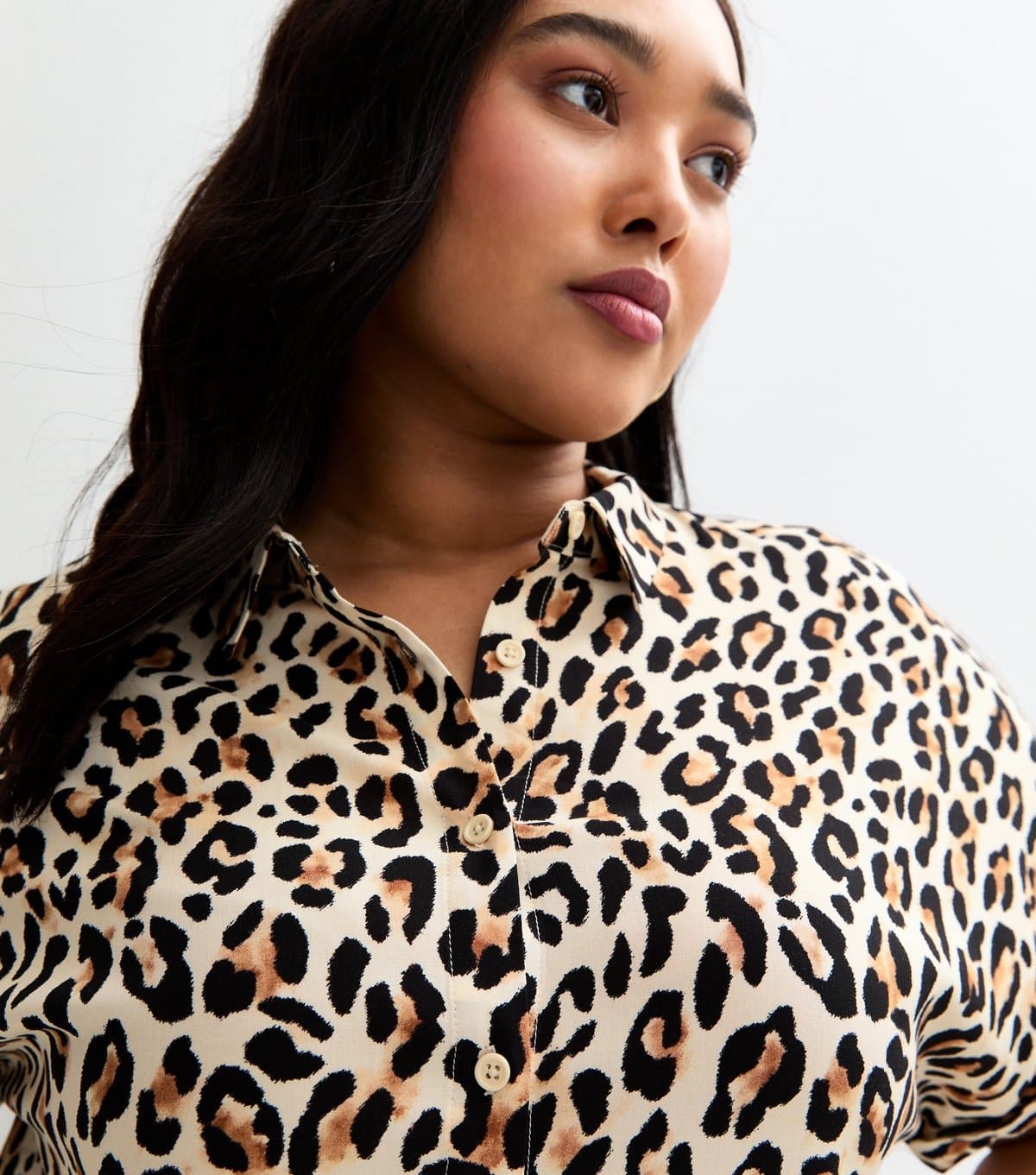 New Look Women's Plus Size Brown Leopard Print Short Sleeve Shirt Curves New Look