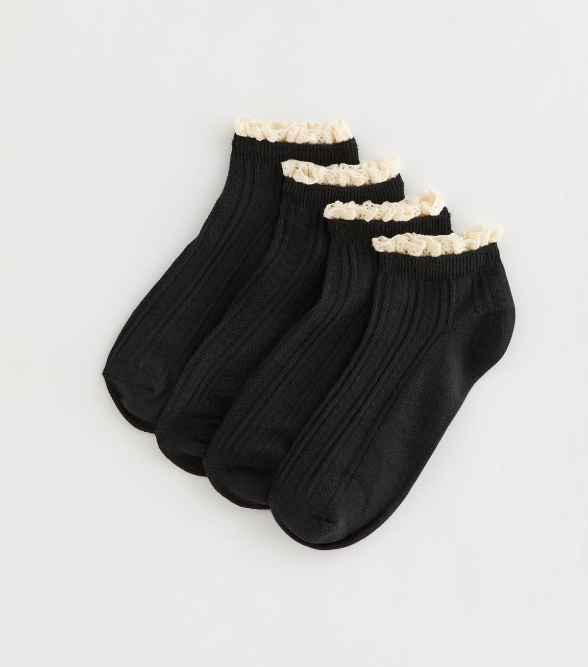 New Look New Look Black Textured Frill Trainer Socks Pack of 4