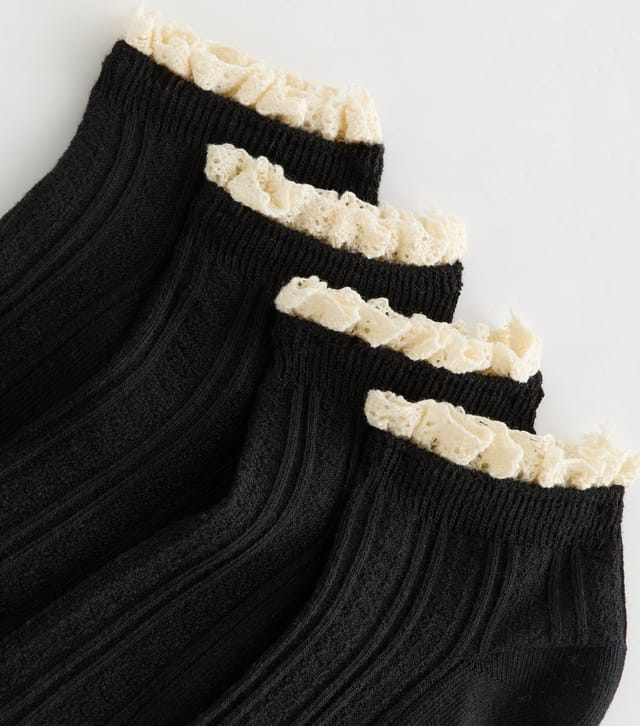 New Look Pack of 4 Black Textured Frill Trainer Socks New Look - 2