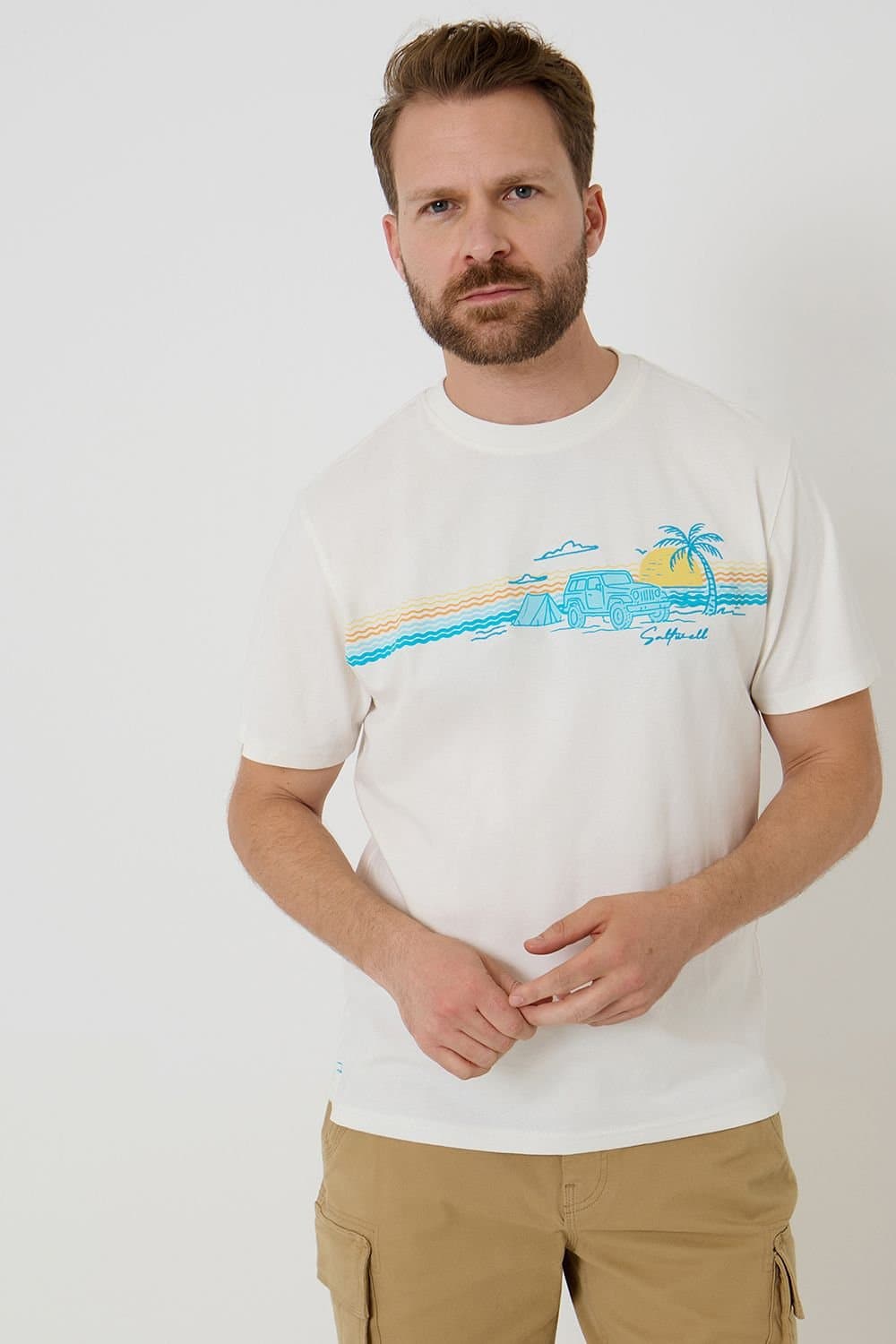 Saltwell Saltwell Men's Graphic Print Cotton T-Shirt in Ecru