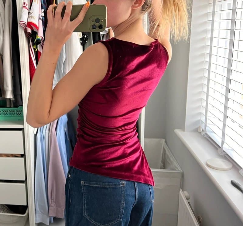 ASOS Design Asos red/burgundy velvet asymmetric top
