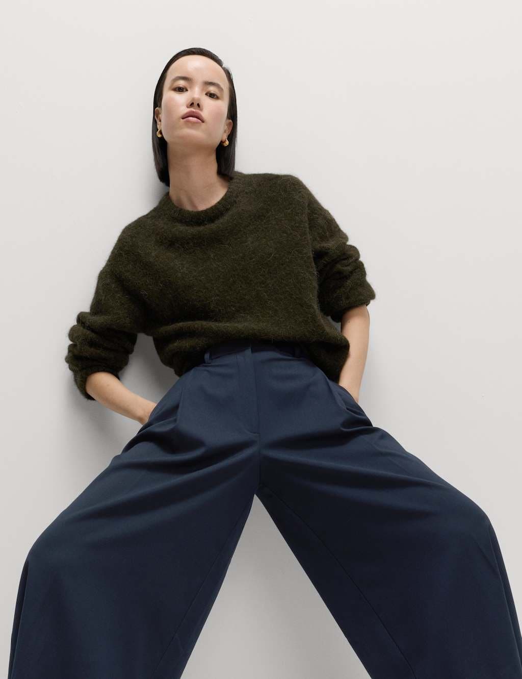 Marks & Spencer M&S Woven Pleated Wide Leg Culottes Dark Navy