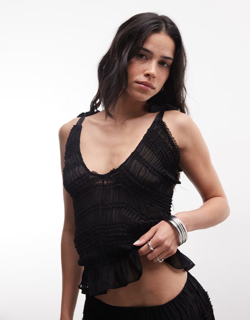 ASOS AllSaints Lotus co-ord sleeveless ruched top with tie up details in black - 1