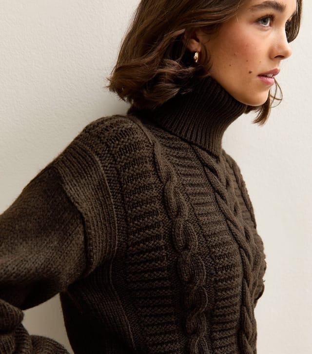 New Look Women's Dark Brown Cable Knit Roll Neck Jumper New Look - 2