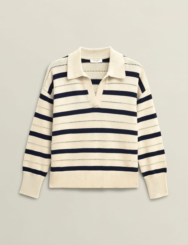 Hobbs London Hobbs London Women's Beauford Striped Polo Jumper in Cream - 2