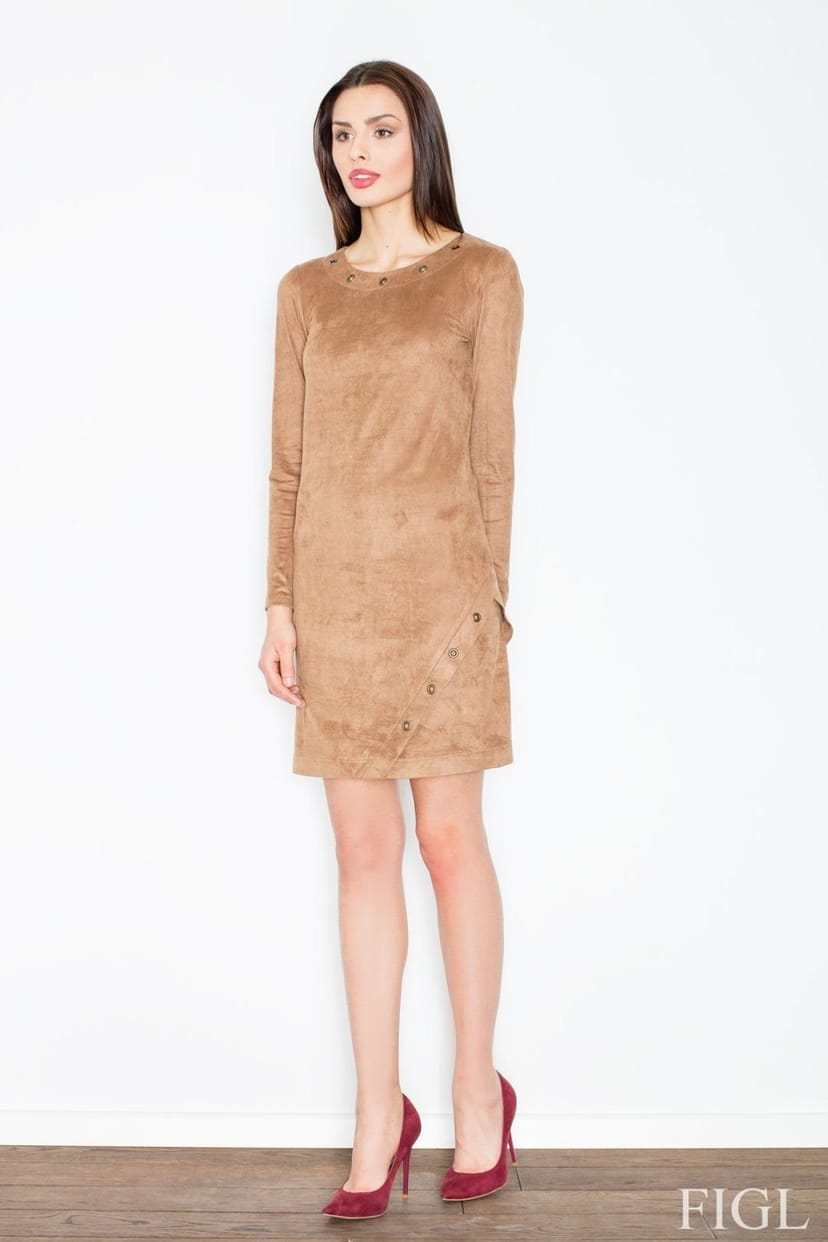 Love Lace Love Lace Women's Suede Look Long Sleeve Mini Dress Metal Rings in Brown - 1