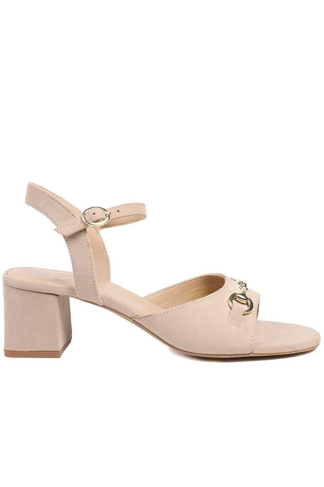 Jones Bootmaker Jones Bootmaker Women's Gianna Leather Mid Block Heel Sandals in Beige - 2