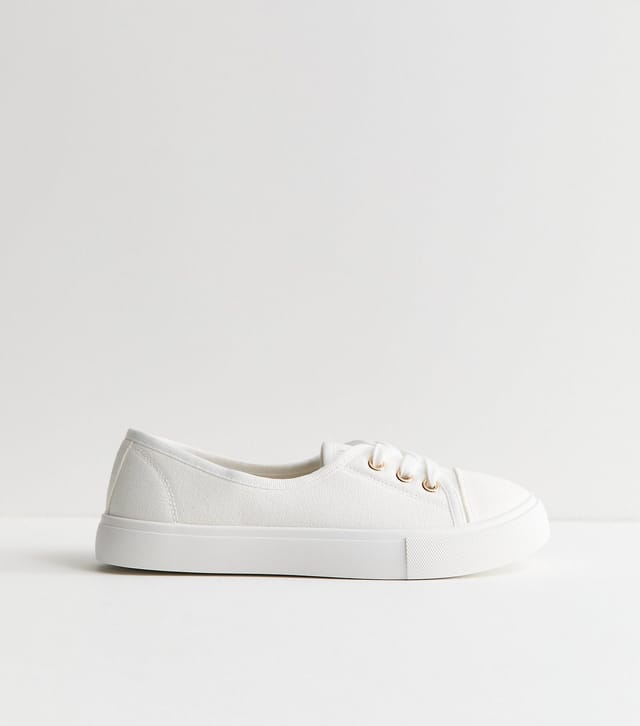 New Look Women's White Canvas Half Lace Up Trainers Vegan New Look - 2