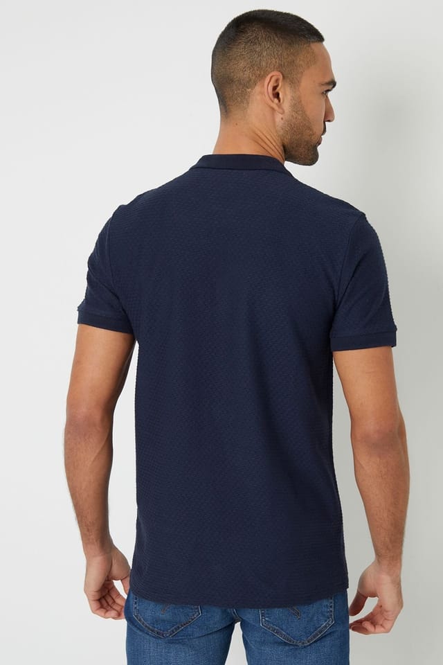 Threadbare Threadbare Men's Textured Cotton Quarter Zip Polo Shirt in Navy - 2
