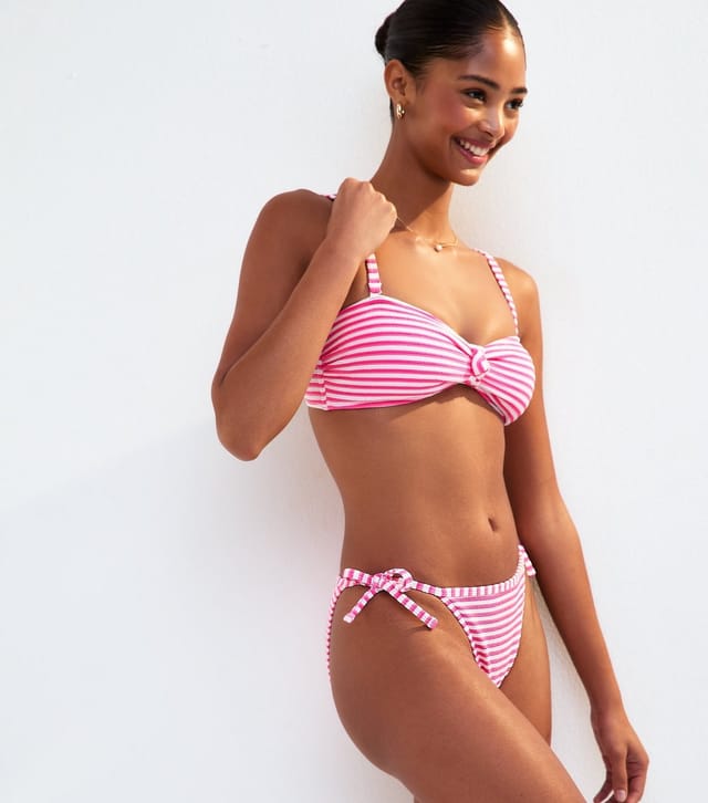 New Look Women's Pink Striped Side Tie Bikini Bottoms New Look - 2