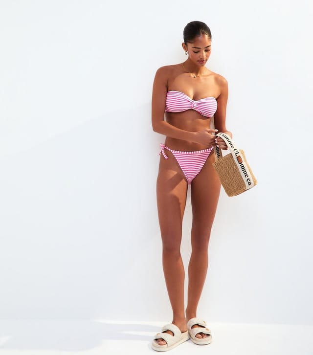 New Look Women's Pink Striped Side Tie Bikini Bottoms New Look - 3