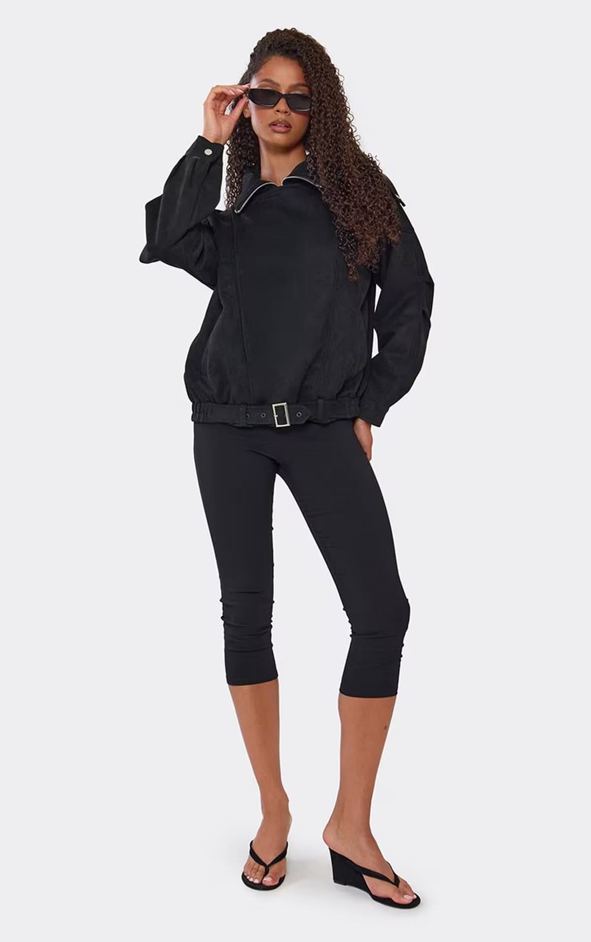EGO Long Sleeve High Neck Biker Jacket In Black Faux Suede, Women's Size UK 6