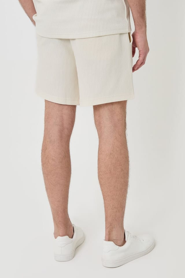 Threadbare Threadbare Men's Regular Fit Ribbed Shorts in Natural - 2