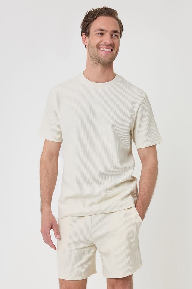 Threadbare Threadbare Men's Regular Fit Ribbed Shorts in Natural - 3