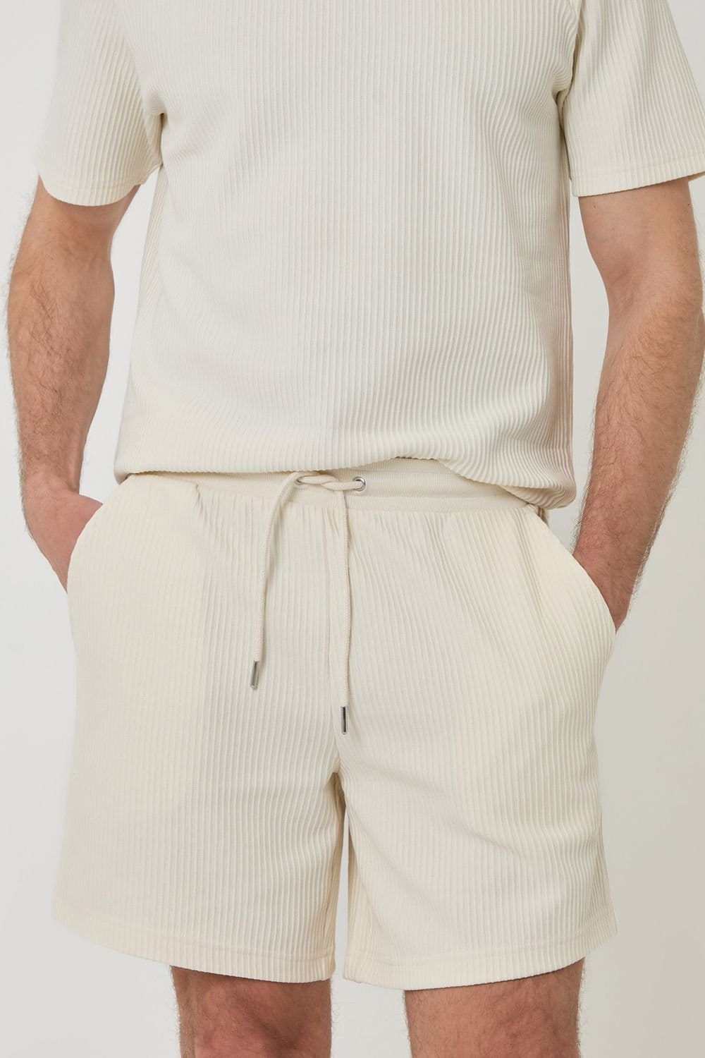 Threadbare Threadbare Men's Regular Fit Ribbed Shorts in Natural - 4