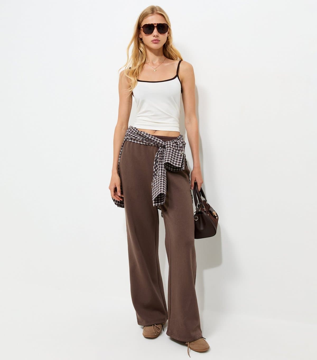 New Look Women's Dark Brown Cotton Rich Wide Leg Joggers New Look