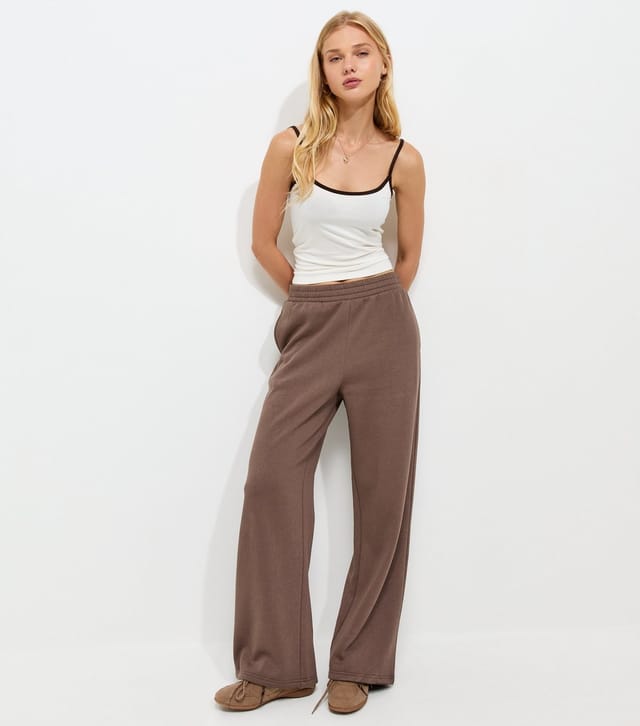 New Look Women's Dark Brown Cotton Rich Wide Leg Joggers New Look - 2