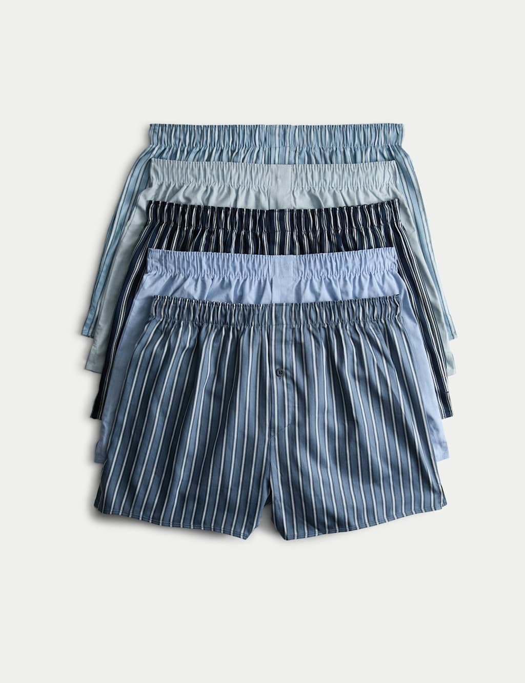 Marks & Spencer M&S 5 Pack Pure Cotton Sateen Striped Woven Boxers Chambray