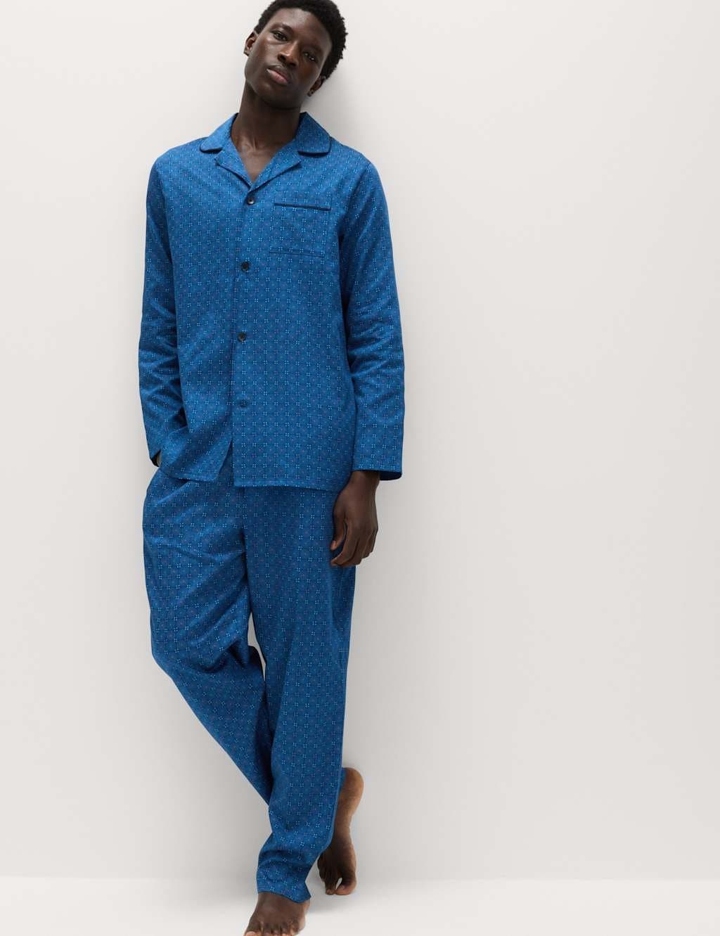 Marks & Spencer M&S Pure Cotton Foulard Print Pyjama Set Blue Mix