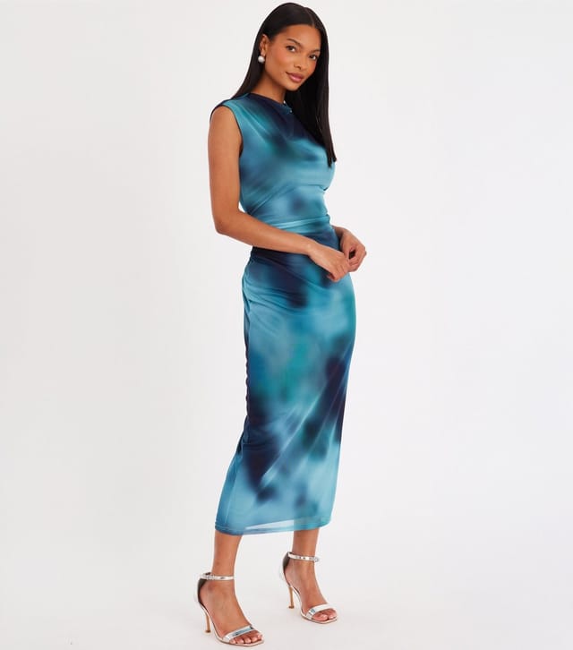 Quiz Women's Teal Mesh Marble Midaxi Dress Quiz New Look - 2