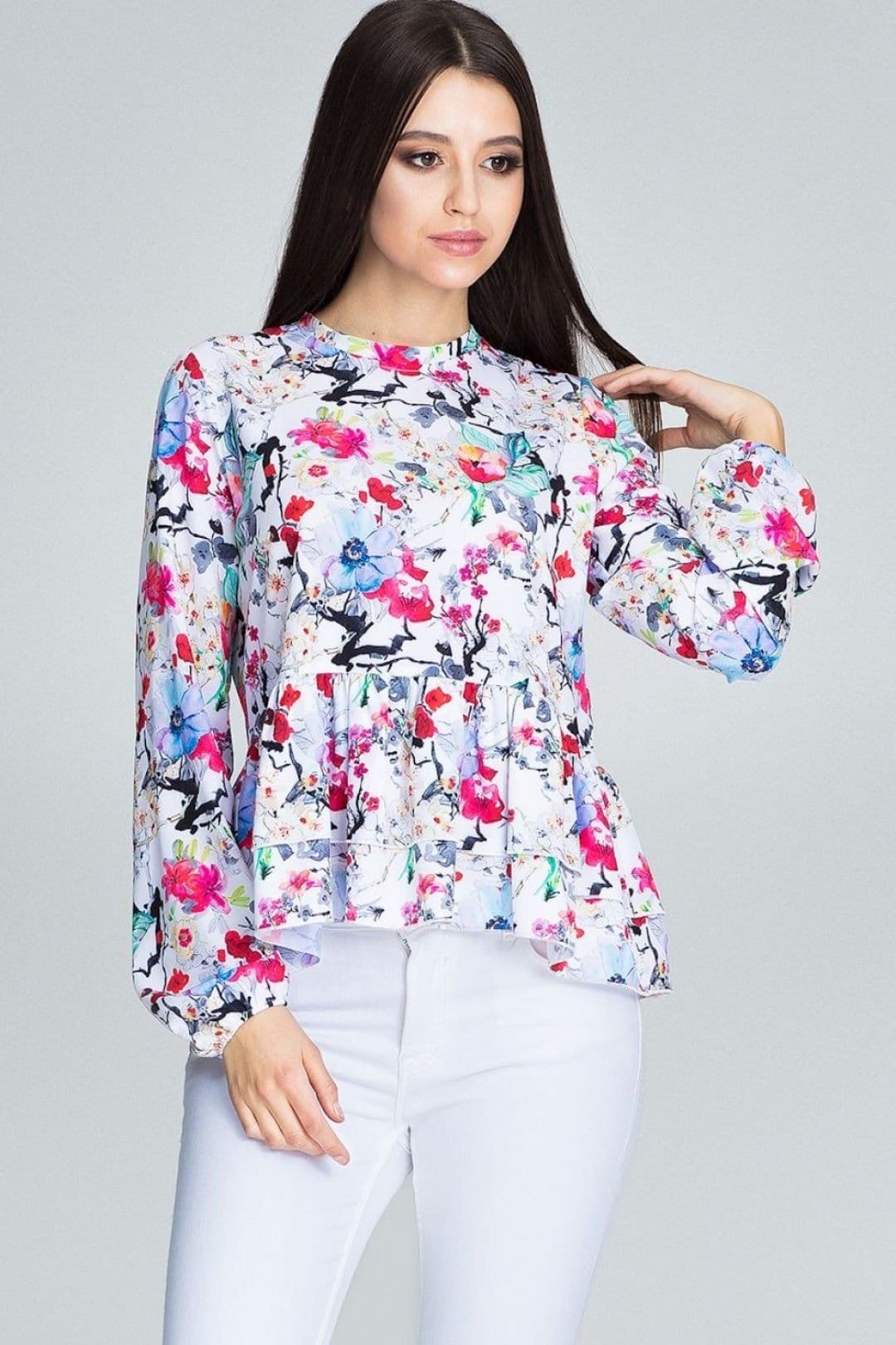 Love Lace Multicolor Floral Loose Long Sleeve Blouse