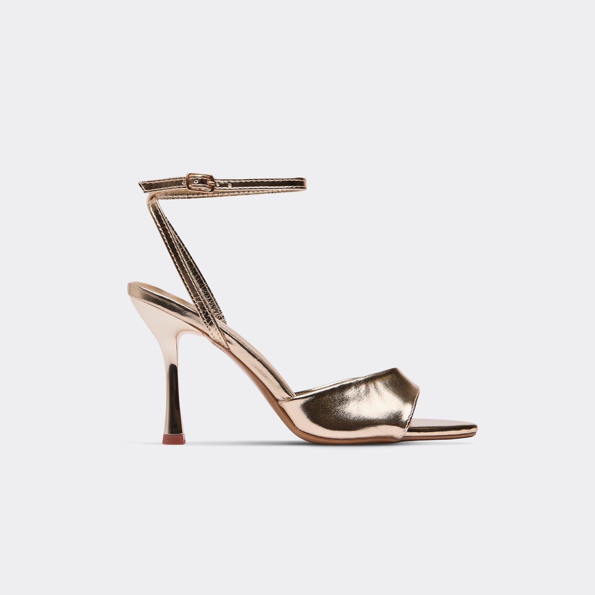 EGO Rued Ankle Strap Pointed Peep Toe Heel In Gold Faux Leather, Women's Size UK 4